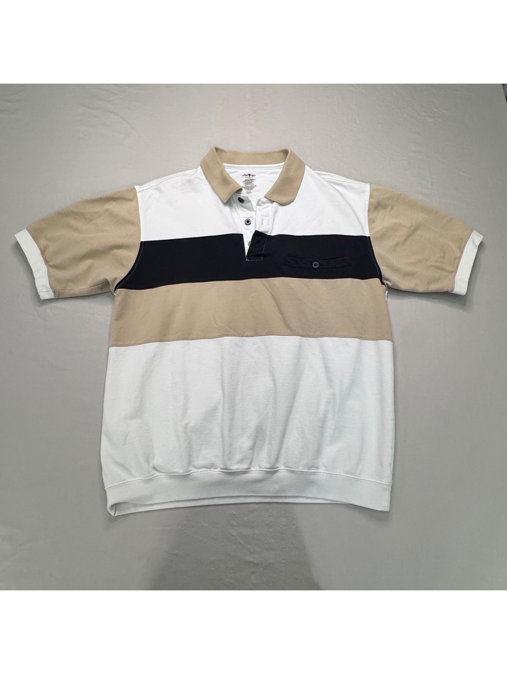 Men’s L David Taylor Polo Shirt Colorblock Beige Black White Y2K Vintage